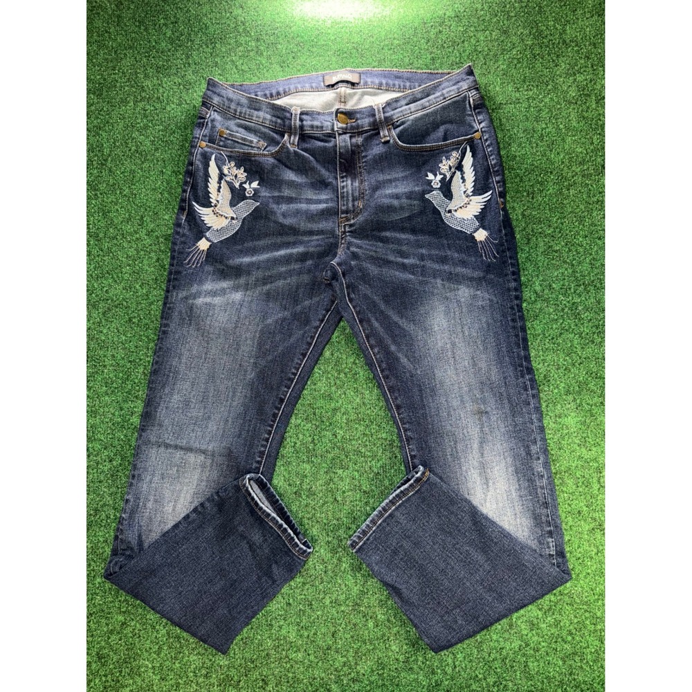 Buffalo David Bitton Faith Skinny Ankle Jeans Embroidered Bird Blue BL14432 31